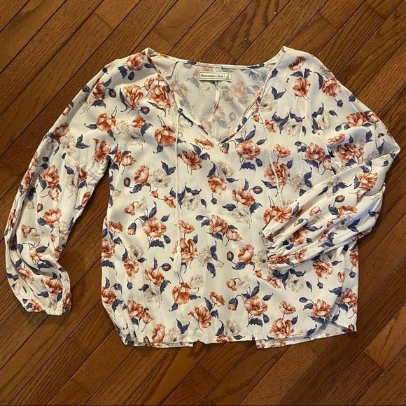 Abercrombie & Fitch Tops - ABERCROMBIE | small | back split | floral | white | orange | blue | blouse | top